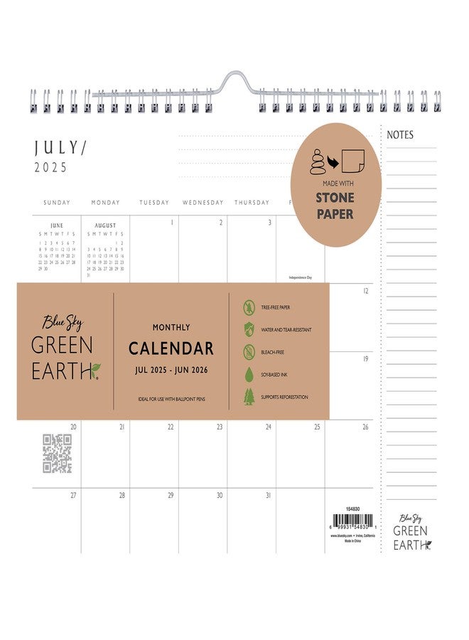 Blue Sky Green Earth 2025-2026 Monthly Academic Year Wall Calendar, July 2025 - June 2026, 11" x 8.75", Durable Twin Wire Binding, Made With Tree-Free Stone Paper, Soy Based Ink, Standard Stone - Image 3